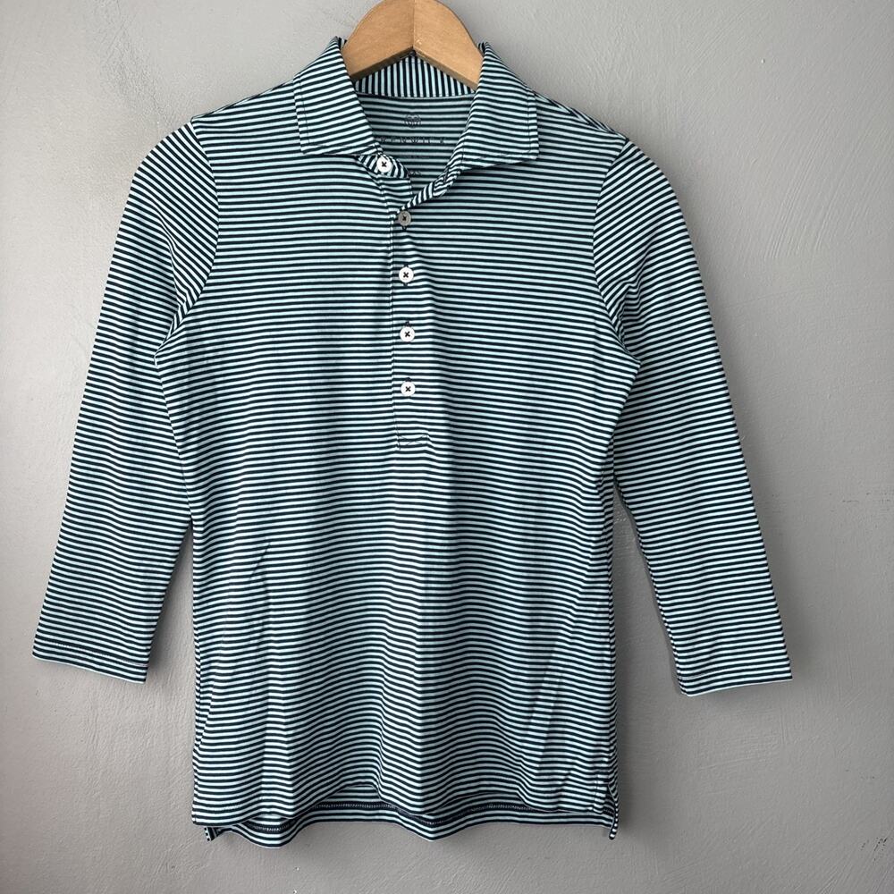Renwick Polo Shirt Size XXS Blue Black Striped Pima Cotton Golf Sporty Preppy